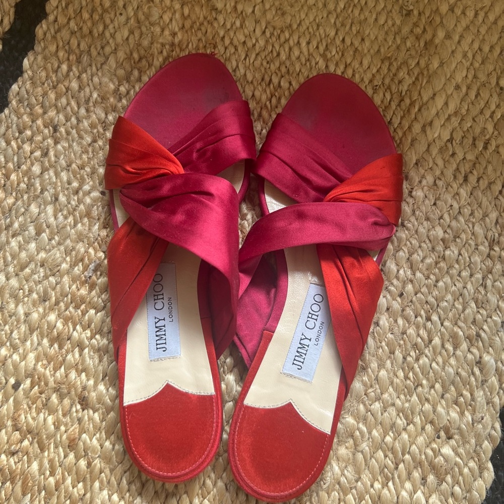 Jimmy Choo Red Satin Women's Sandals Size 40